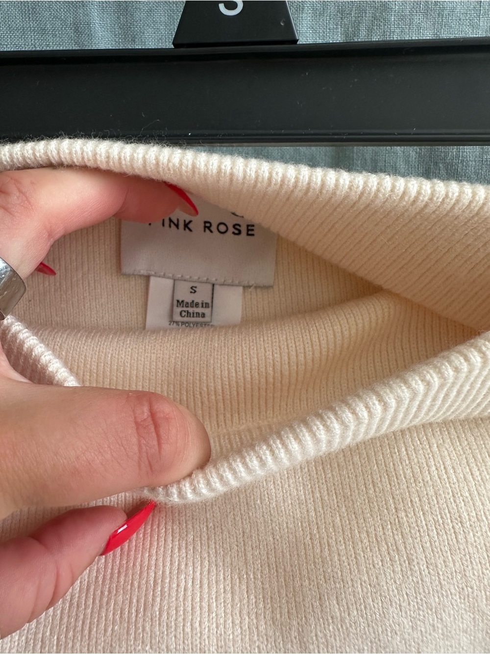 Pink Rose Cream Knit Mini Skirt with Stripe Trim - Picture 5 of 6